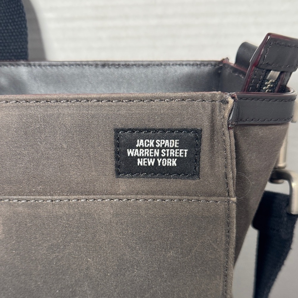 JACK SPADE Waxwear Brown Canvas Black Leather Slim Briefcase Shoulder Strap EUC - Picture 2 of 16